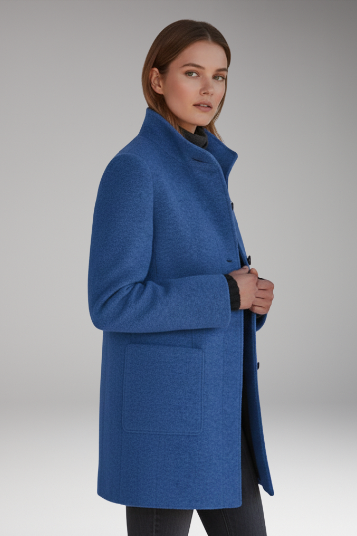 Women’s Coat with High Collar and Button Closure