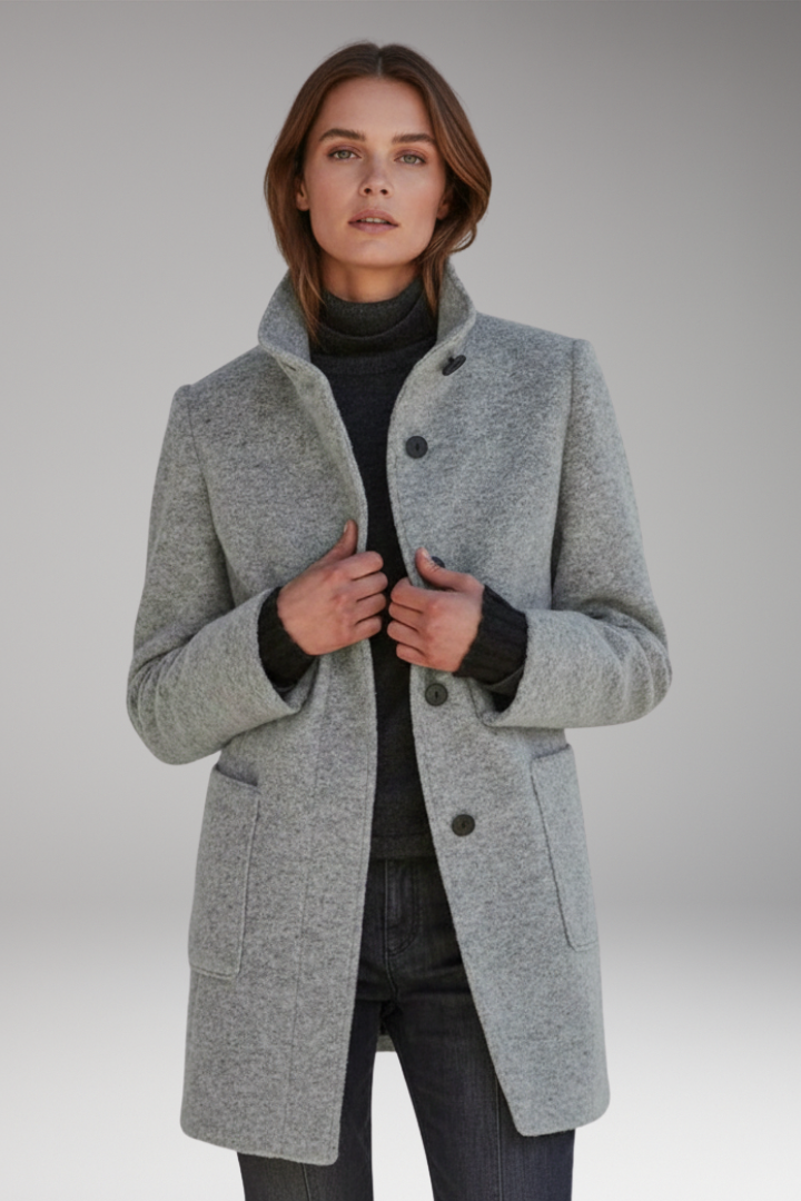 Women’s Coat with High Collar and Button Closure