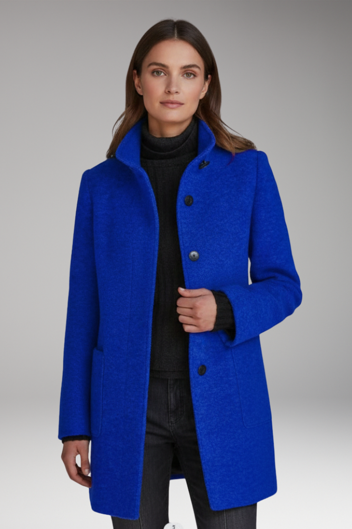 Women’s Coat with High Collar and Button Closure