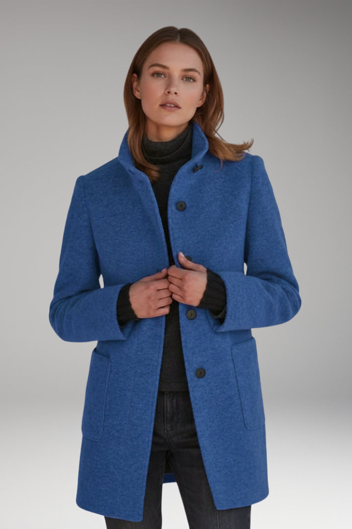 Women’s Coat with High Collar and Button Closure