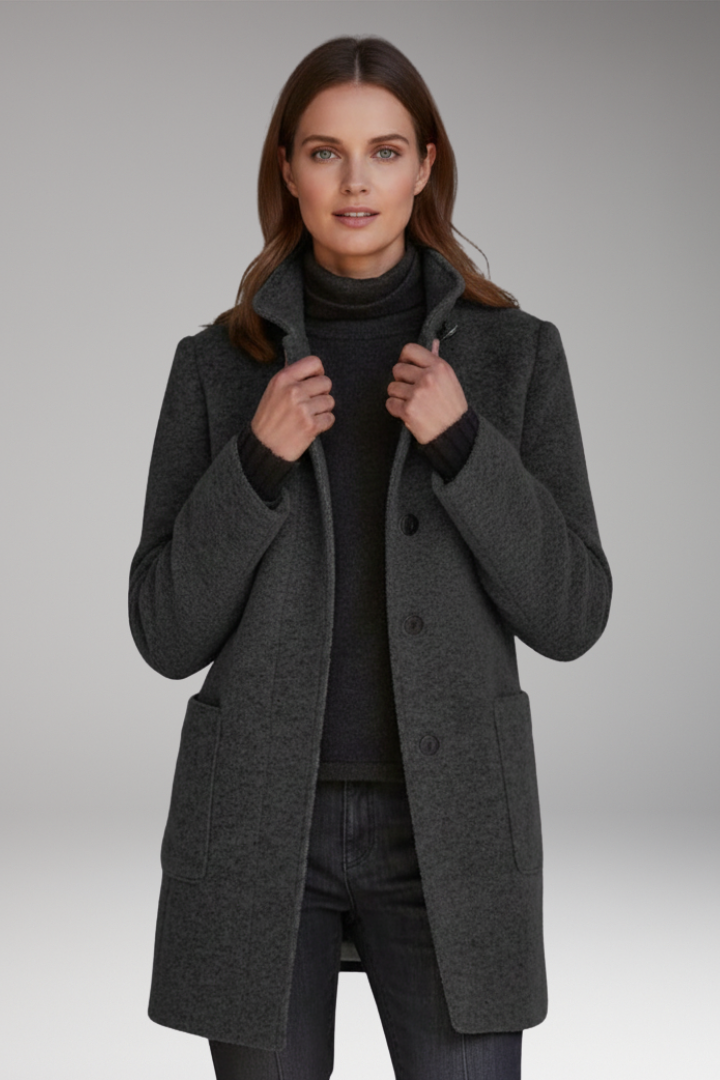 Women’s Coat with High Collar and Button Closure