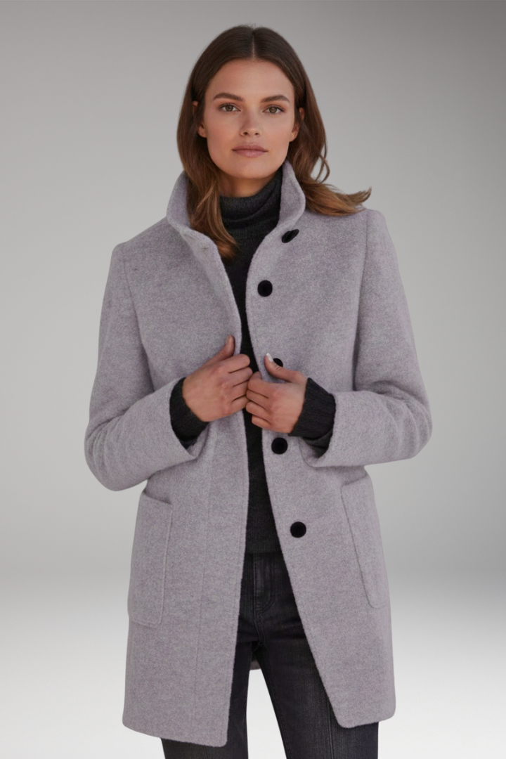 Women’s Coat with High Collar and Button Closure