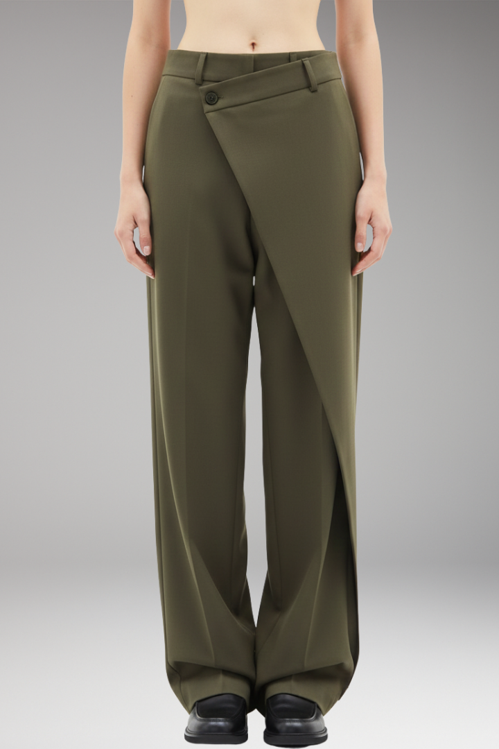Women's Dress Pants with Asymmetrical Layer and Wide Legs