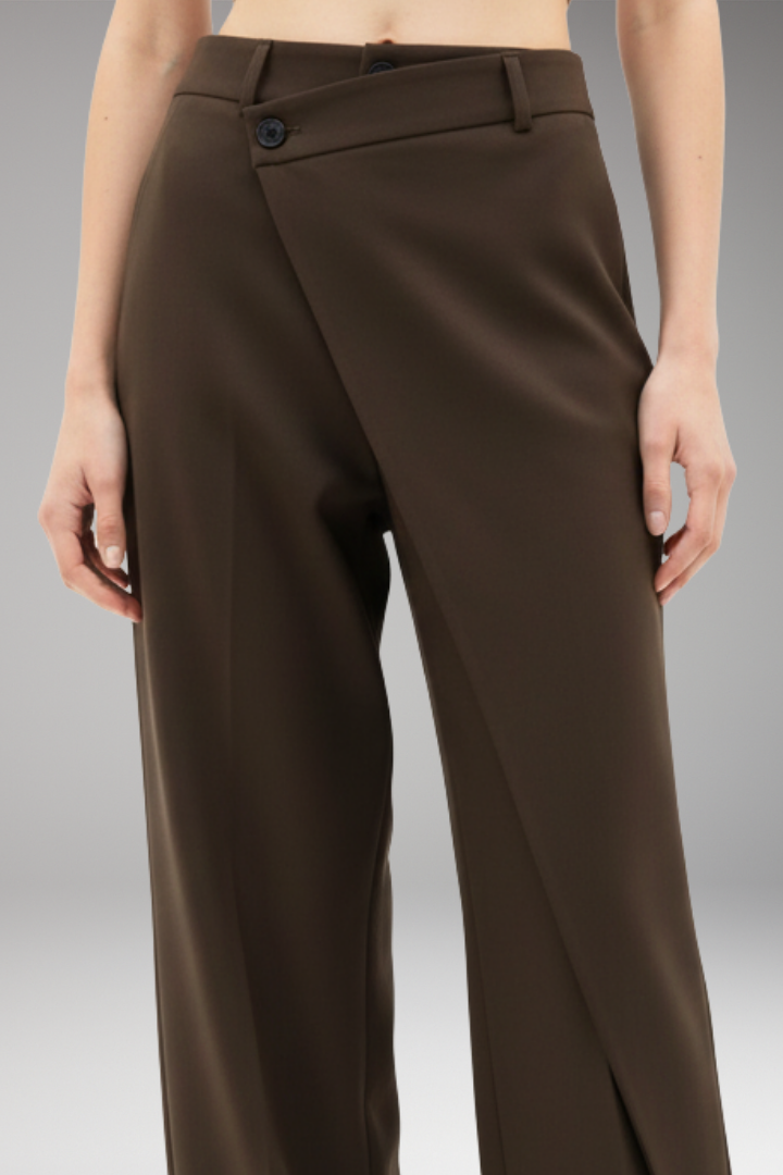 Women's Dress Pants with Asymmetrical Layer and Wide Legs
