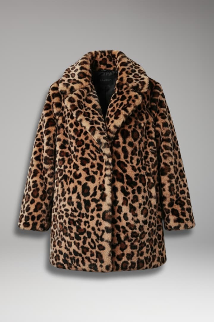 Women’s Faux Fur Coat with Leopard Print