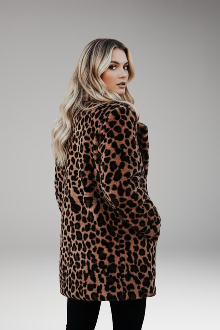 Women’s Faux Fur Coat with Leopard Print