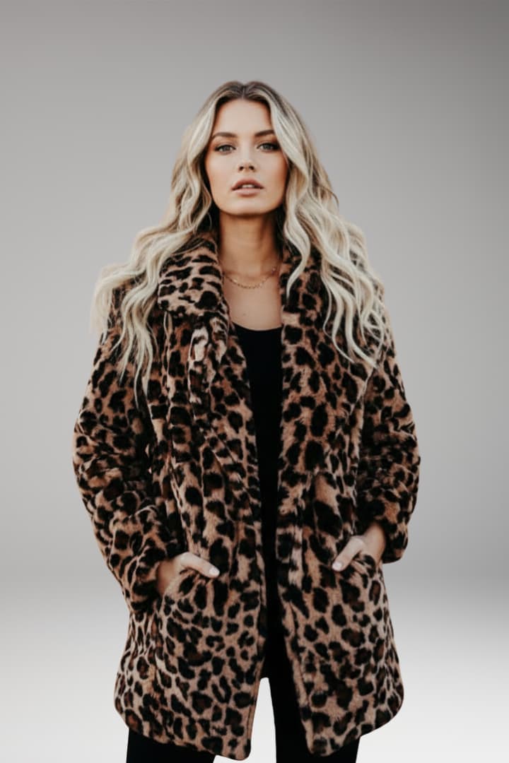 Women’s Faux Fur Coat with Leopard Print