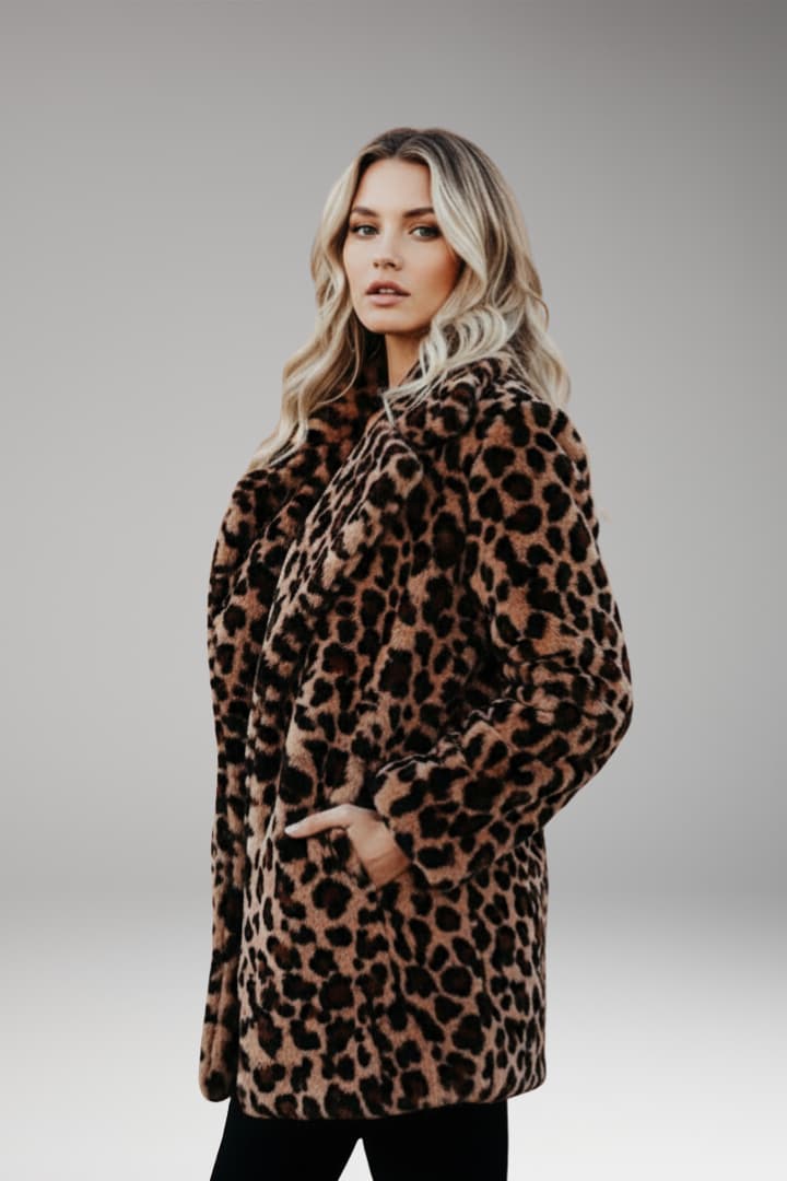 Women’s Faux Fur Coat with Leopard Print