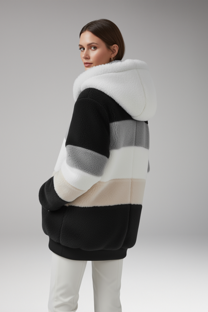Women’s Hooded Coat with Zip Closure and Textured Surface