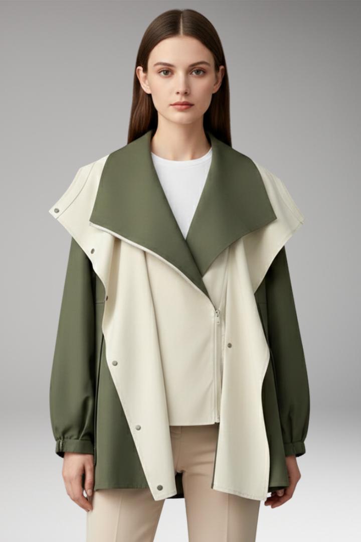 Women's Jacket with Layered Hood and Drawstring Cuffs