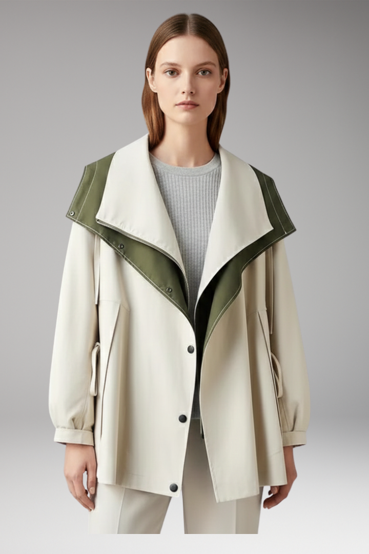 Women's Jacket with Layered Hood and Drawstring Cuffs