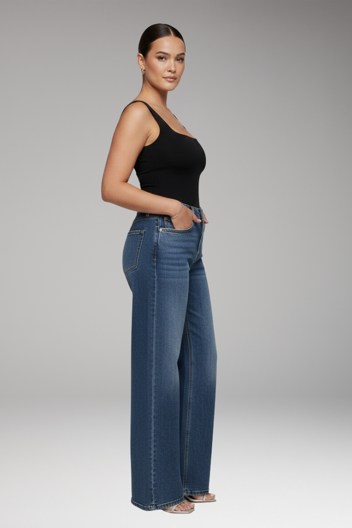 Women's Jeans with Mid Rise and Wide Leg