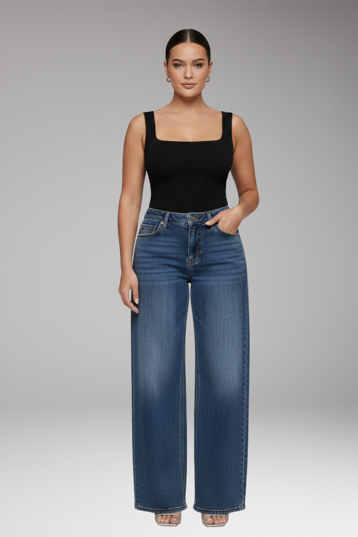 Women's Jeans with Mid Rise and Wide Leg