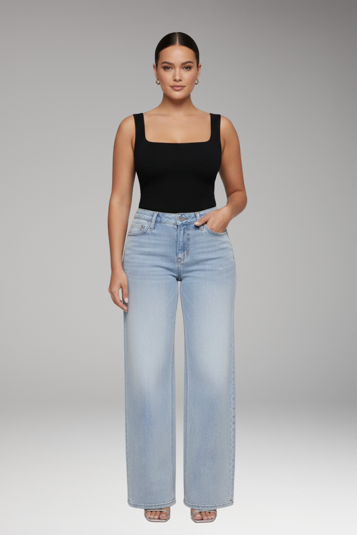 Women's Jeans with Mid Rise and Wide Leg