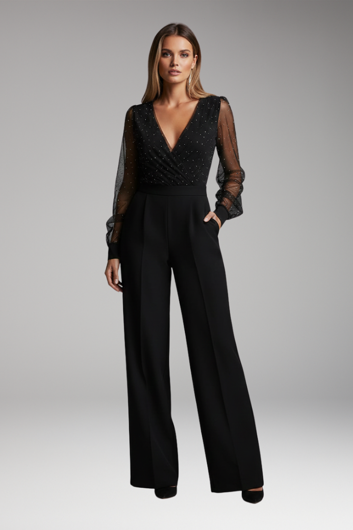 Women’s Jumpsuit with Round Neck and Straight Leg