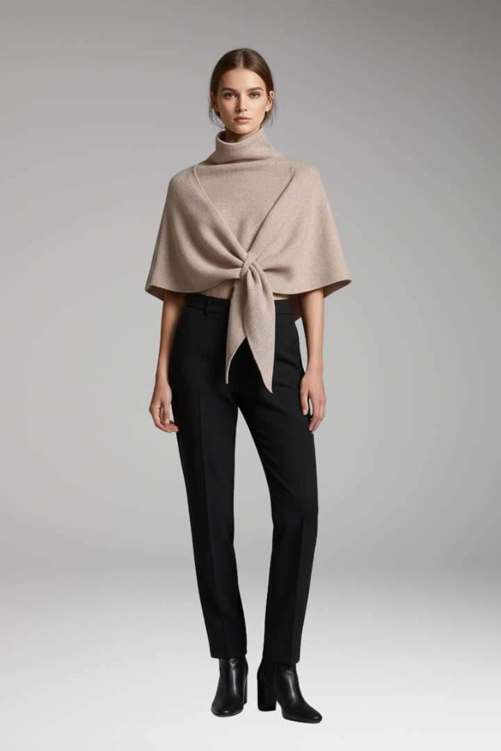 Women's Knit Shawl with Even-Looking Surface and Draped Edges