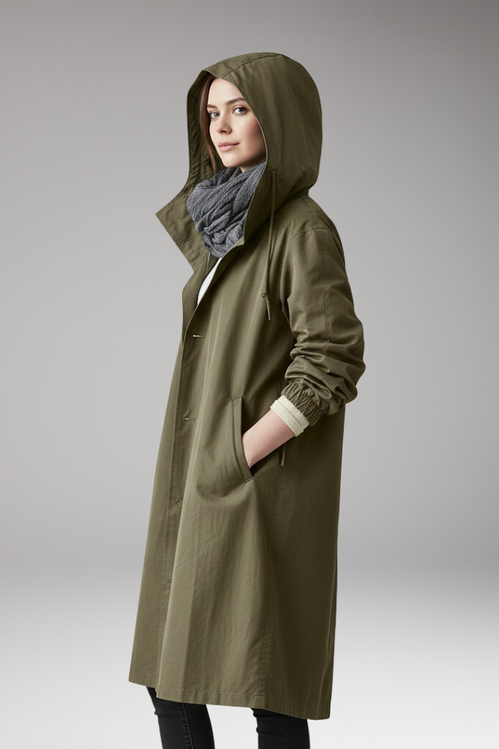 Women’s Long Hooded Coat with Buttons
