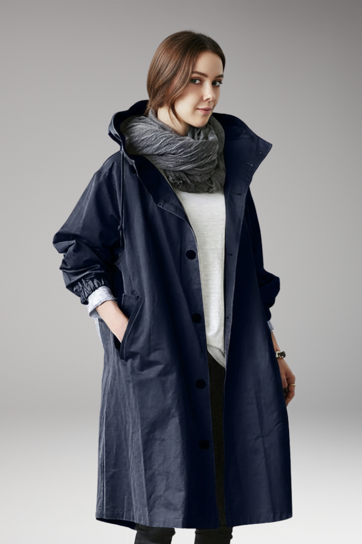 Women’s Long Hooded Coat with Buttons
