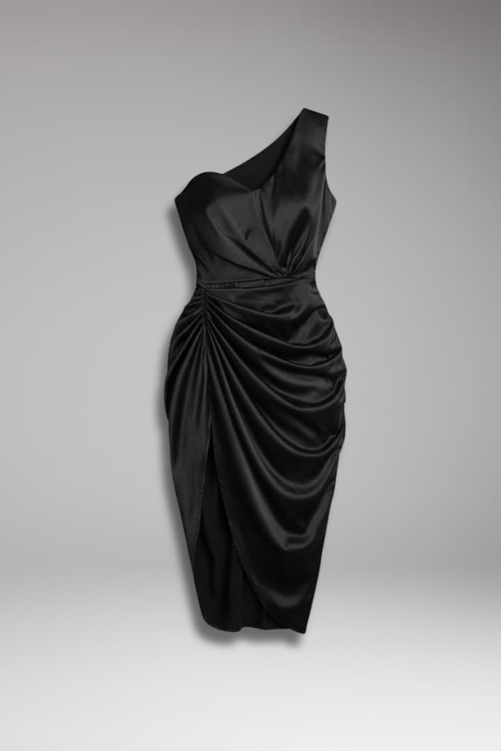 Women's Modern Ruched Midi Dress with Side Slit