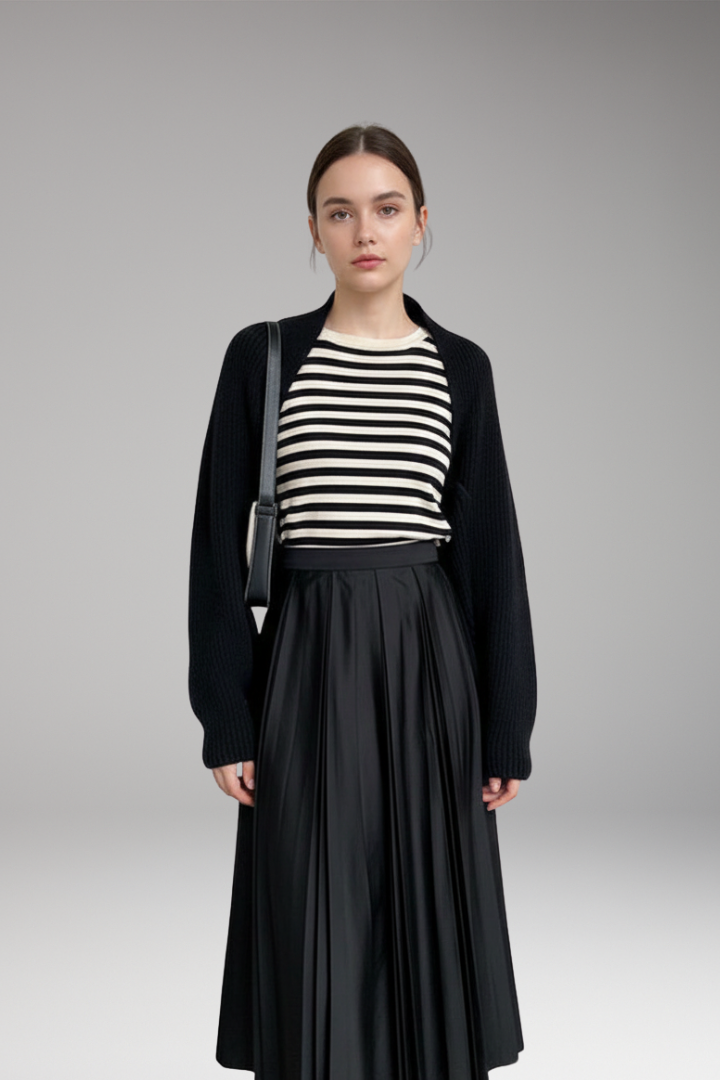 Women's Open-Front Cardigan with Long Sleeves and Ribbed Texture