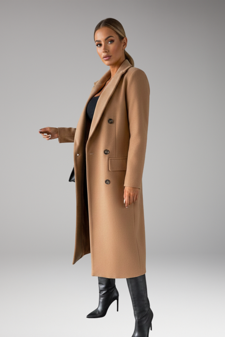 Women’s Overcoat with Notched Lapel and Two-Row Button Front