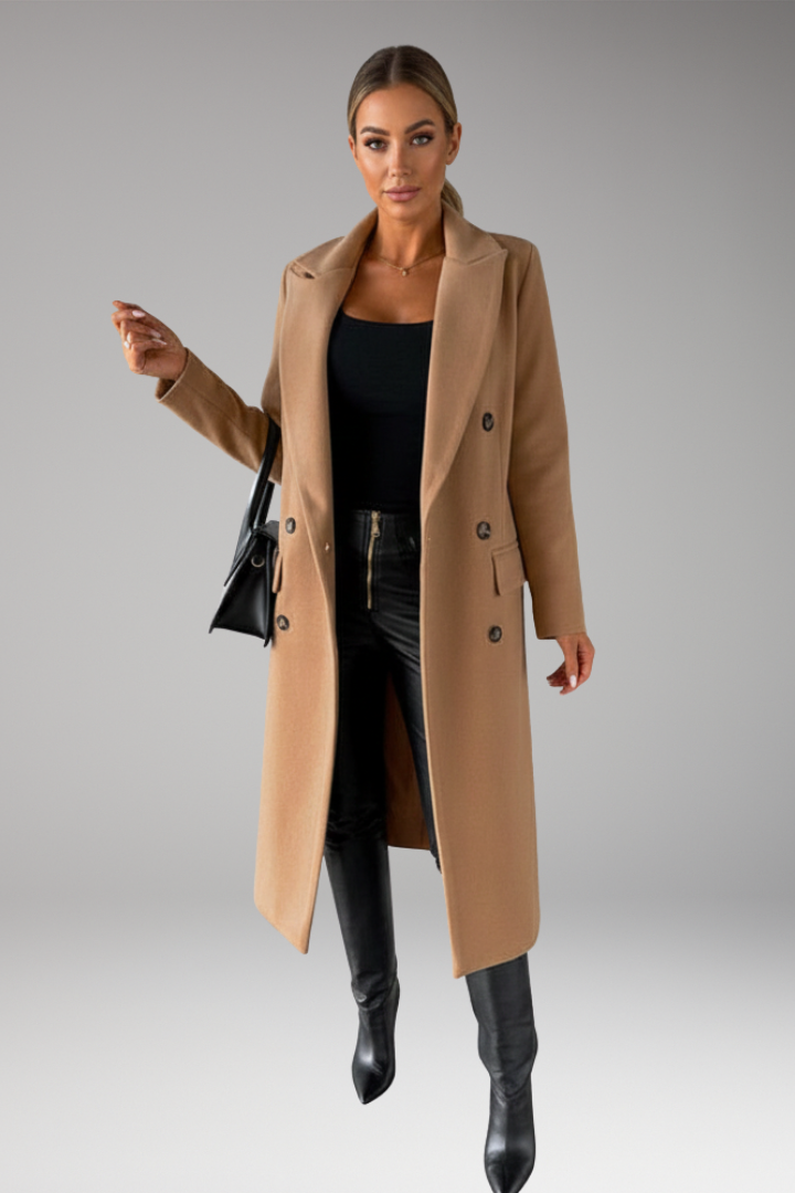 Women’s Overcoat with Notched Lapel and Two-Row Button Front
