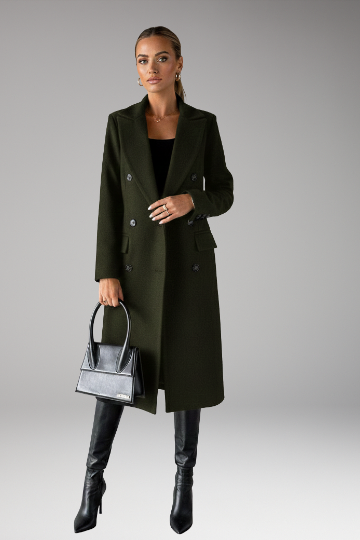 Women’s Overcoat with Notched Lapel and Two-Row Button Front