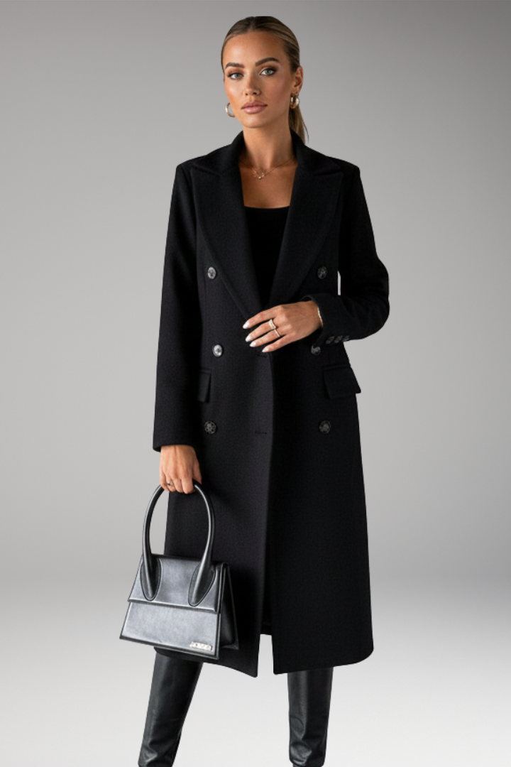 Women’s Overcoat with Notched Lapel and Two-Row Button Front