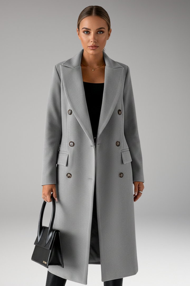 Women’s Overcoat with Notched Lapel and Two-Row Button Front
