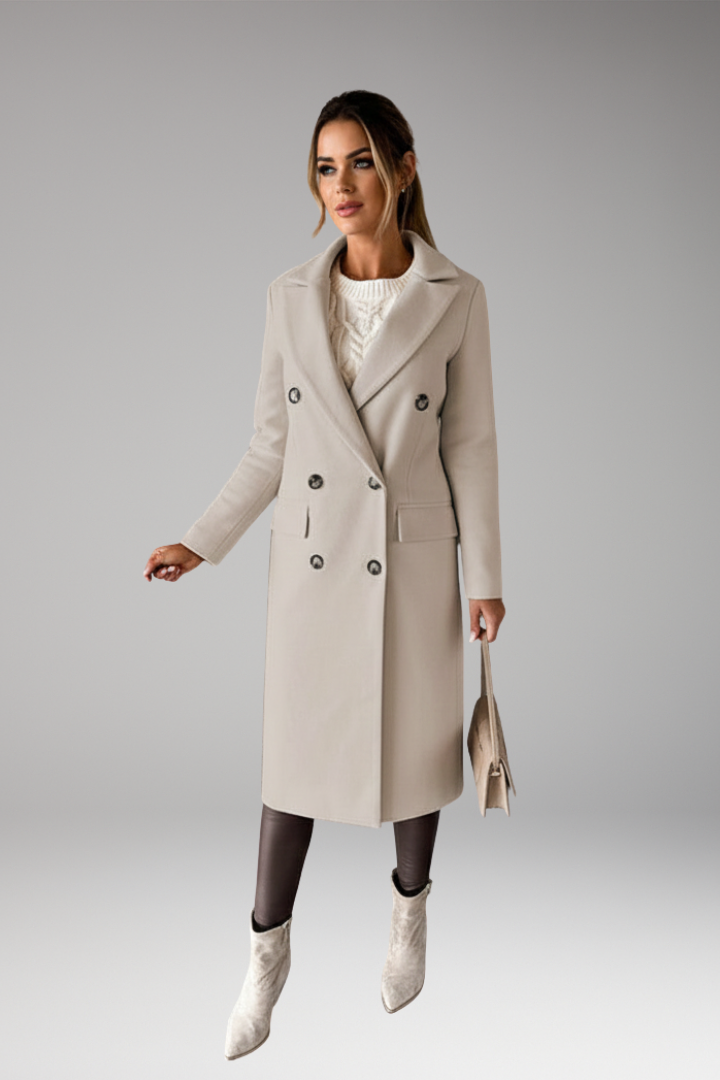 Women’s Overcoat with Notched Lapel and Two-Row Button Front