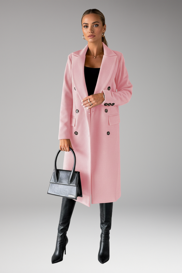 Women’s Overcoat with Notched Lapel and Two-Row Button Front