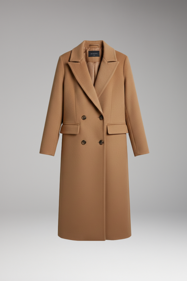 Women’s Overcoat with Notched Lapel and Two-Row Button Front