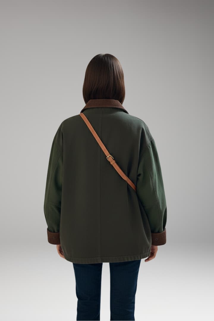 Women’s Oversized Jacket with Button Closure and Contrast Collar