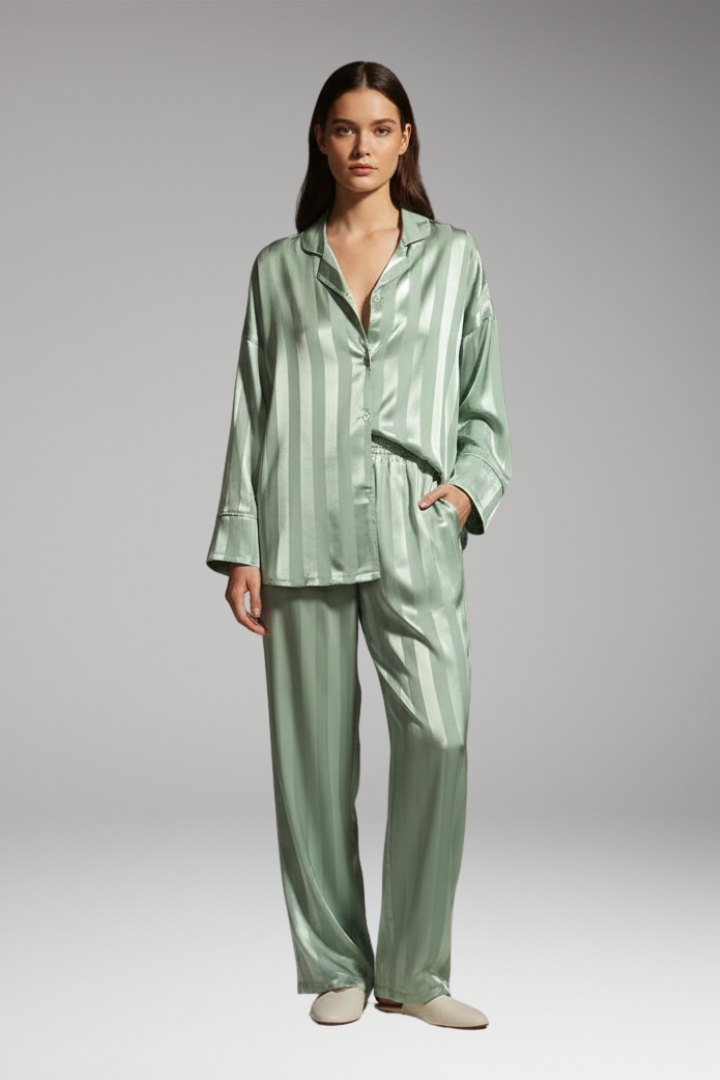 Women's Pajama Set with Button Top and Elastic Waistband
