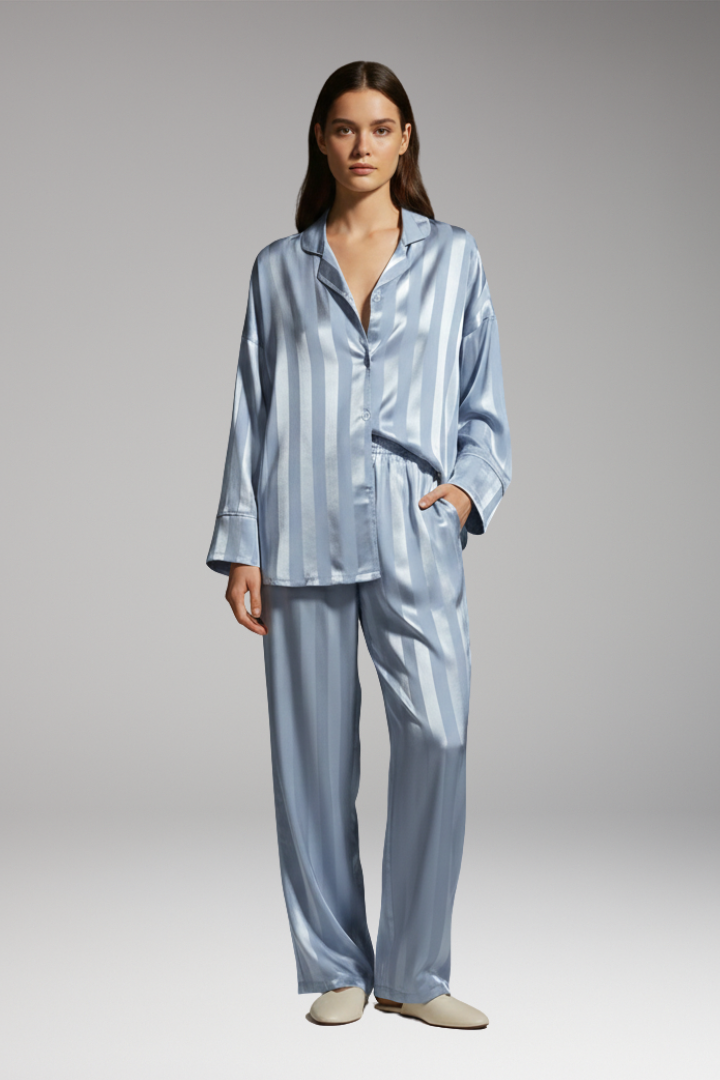 Women's Pajama Set with Button Top and Elastic Waistband