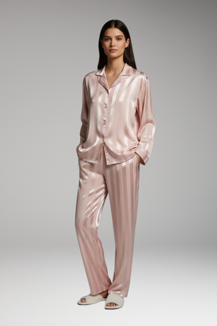 Women's Pajama Set with Button Top and Elastic Waistband