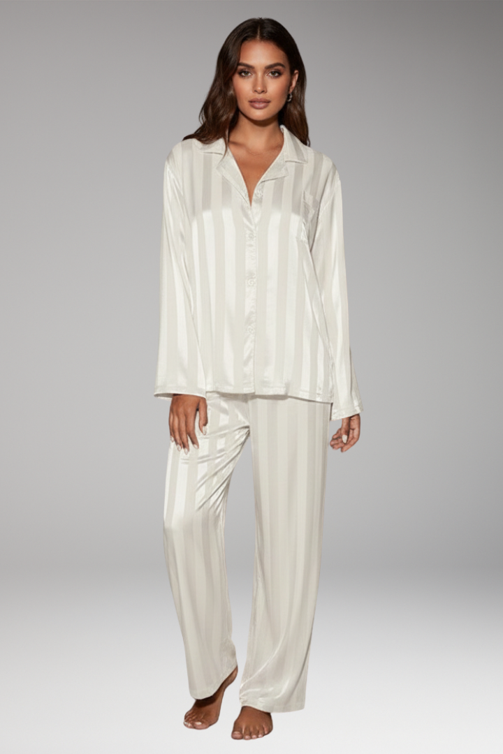Women's Pajama Set with Button Top and Elastic Waistband