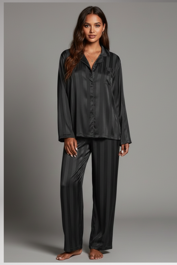Women's Pajama Set with Button Top and Elastic Waistband