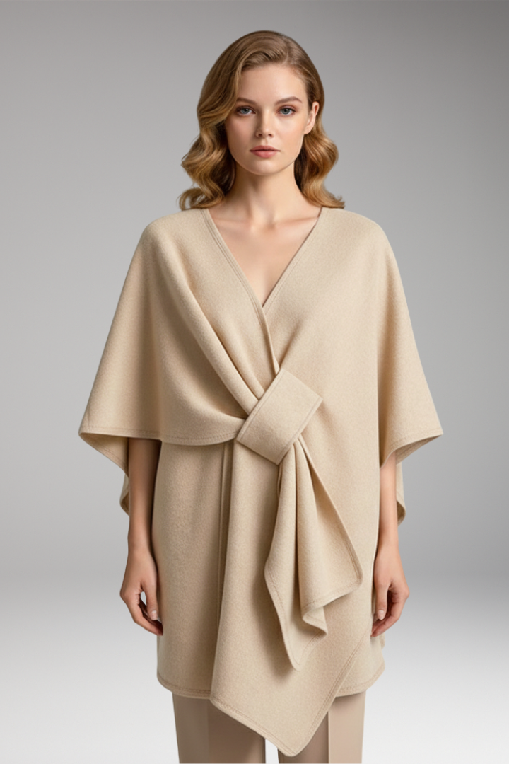 Women's Poncho Shawl with Double-Sided Design and Wide Drape