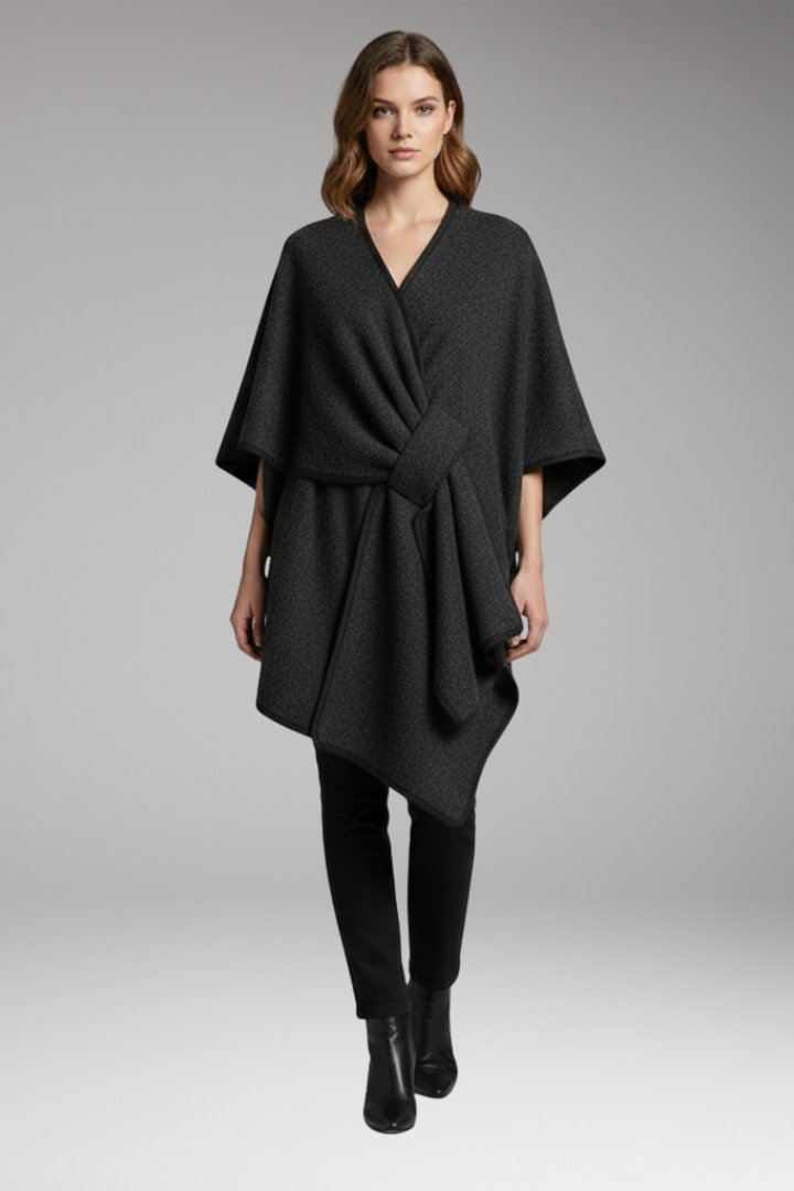 Women's Poncho Shawl with Double-Sided Design and Wide Drape