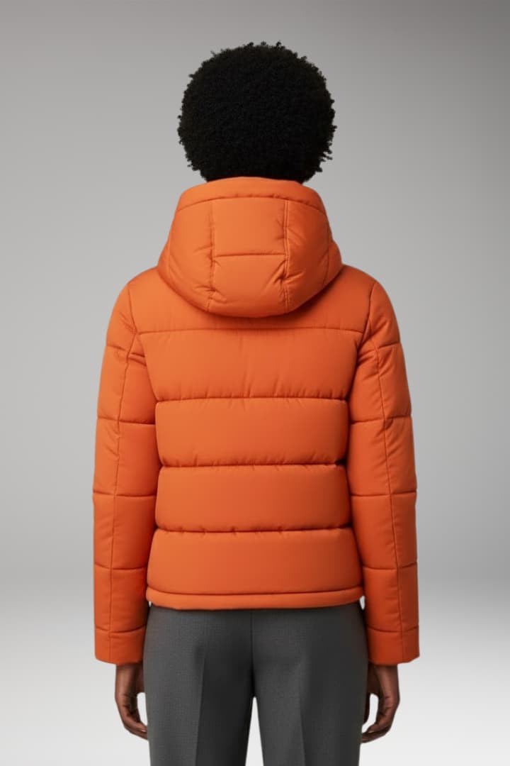 Women’s Puffer Jacket with Padded Design and Front Zipper