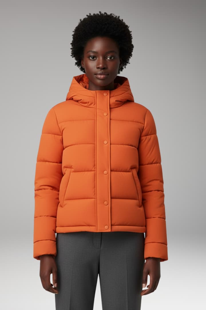 Women’s Puffer Jacket with Padded Design and Front Zipper