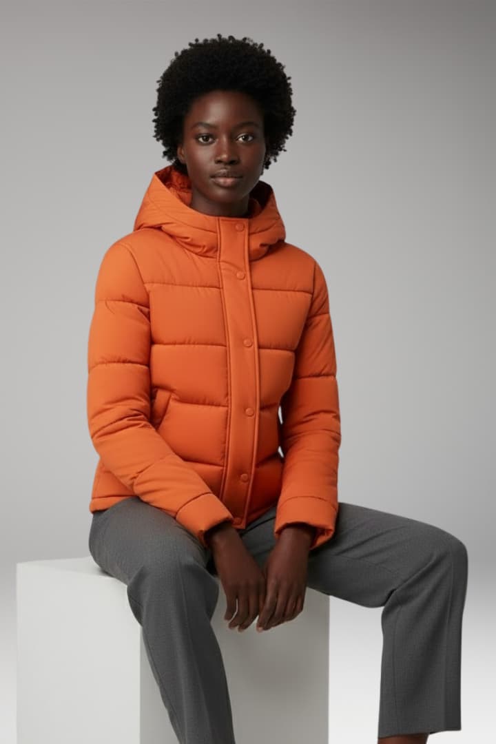 Women’s Puffer Jacket with Padded Design and Front Zipper