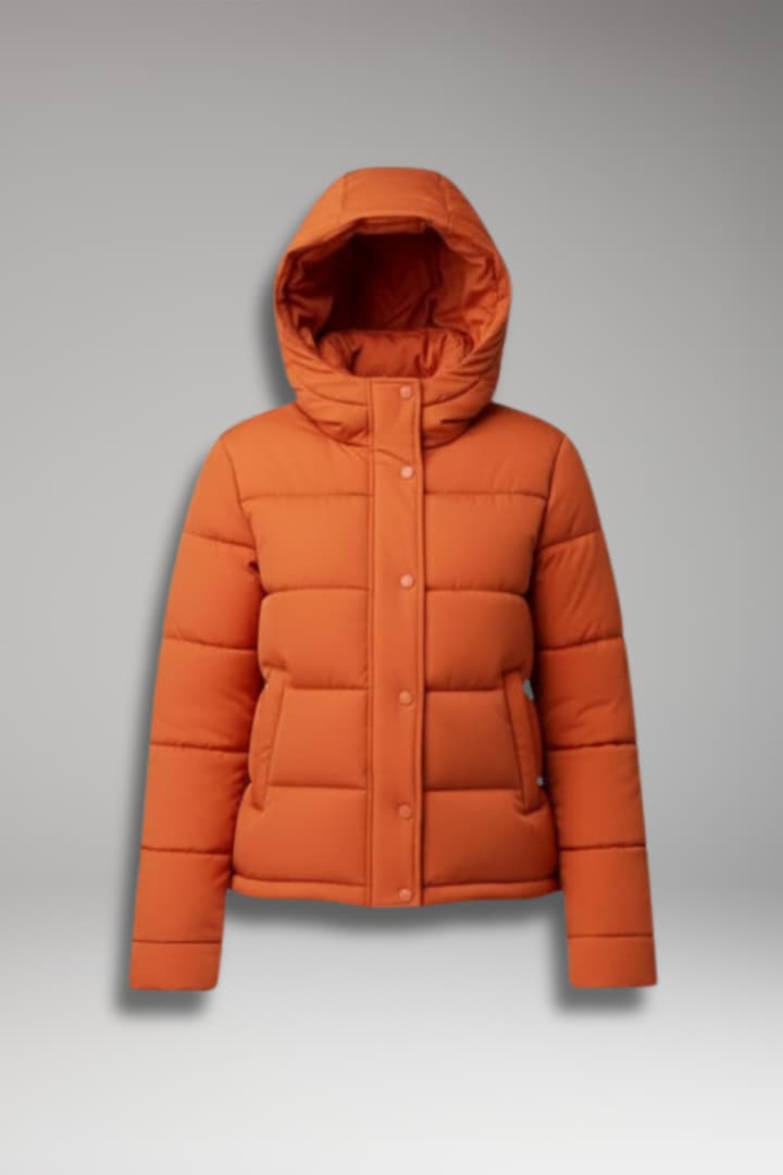Women’s Puffer Jacket with Padded Design and Front Zipper
