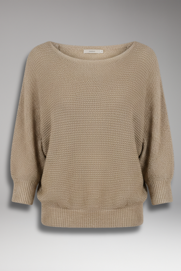 Women’s Pullover Top with Wide Neckline and Ribbed Edges