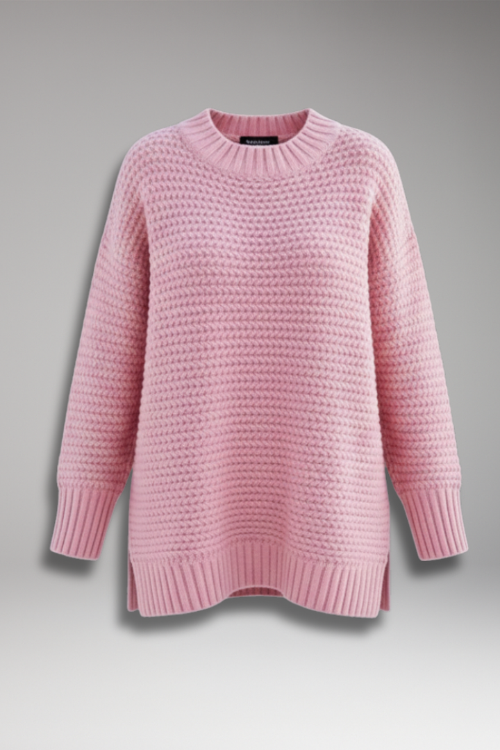 Women's Sweater with High Neck and Ribbed Cuffs