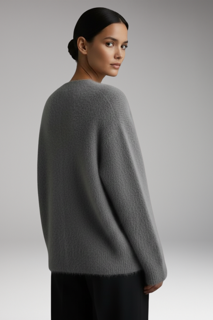 Women’s Sweater with Round Neck and Ribbed Hem