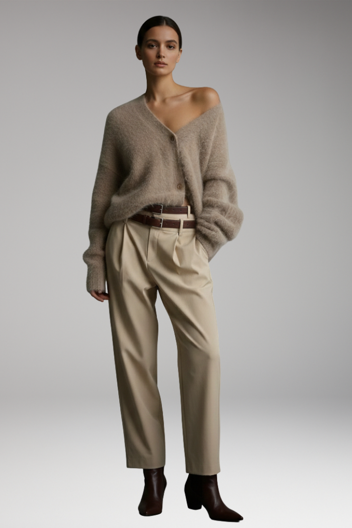 Women’s Sweater with Round Neck and Ribbed Hem