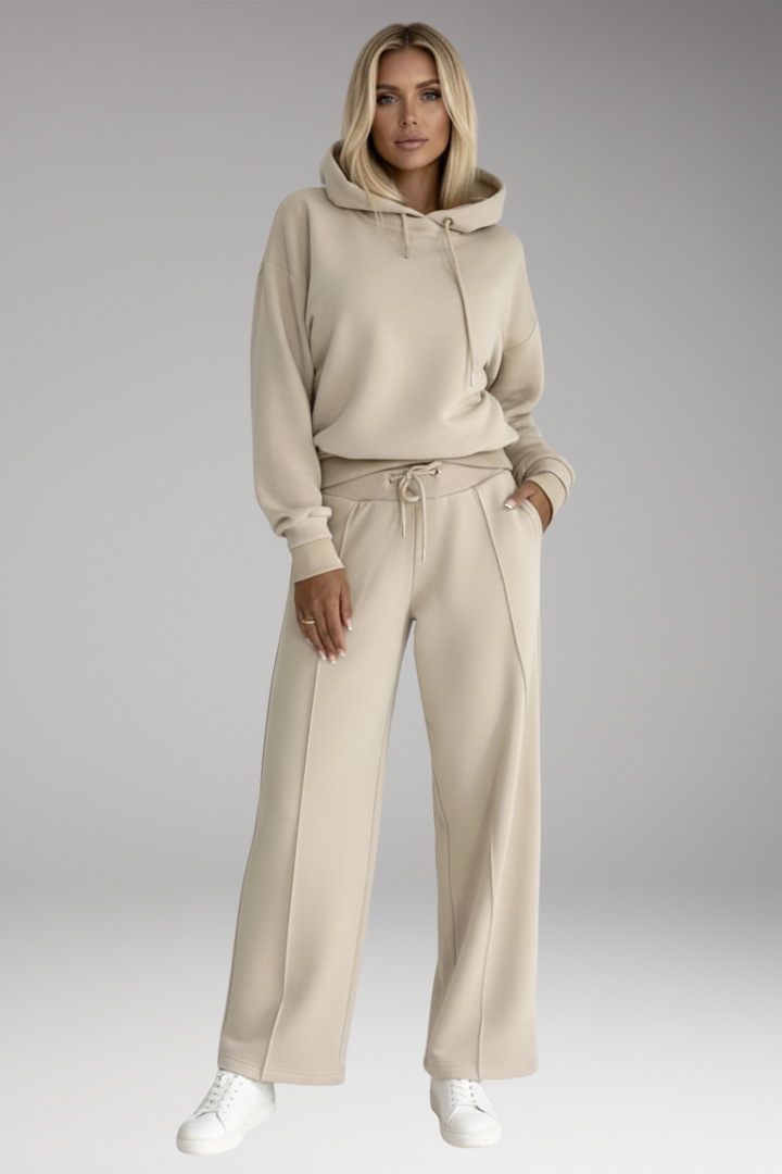 Women’s Tracksuit Set with Drawstring Hoodie and Wide-Leg Pants