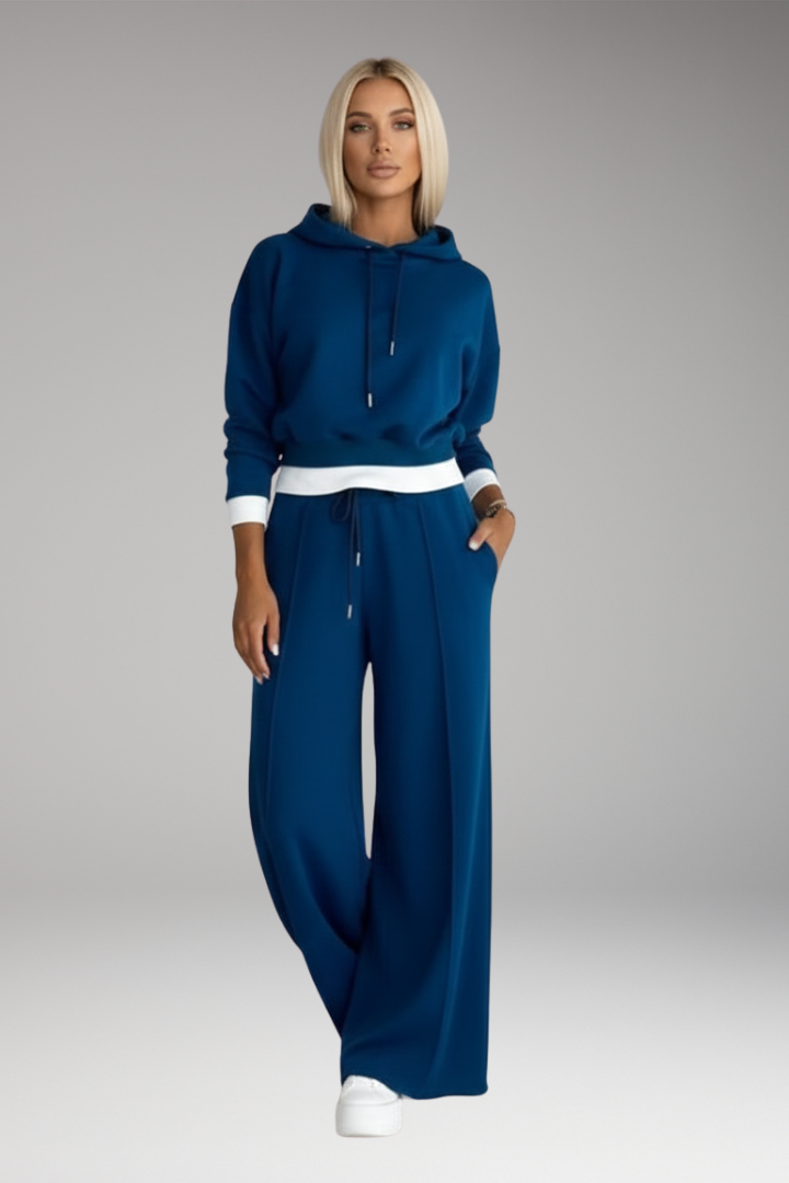 Women’s Tracksuit Set with Drawstring Hoodie and Wide-Leg Pants